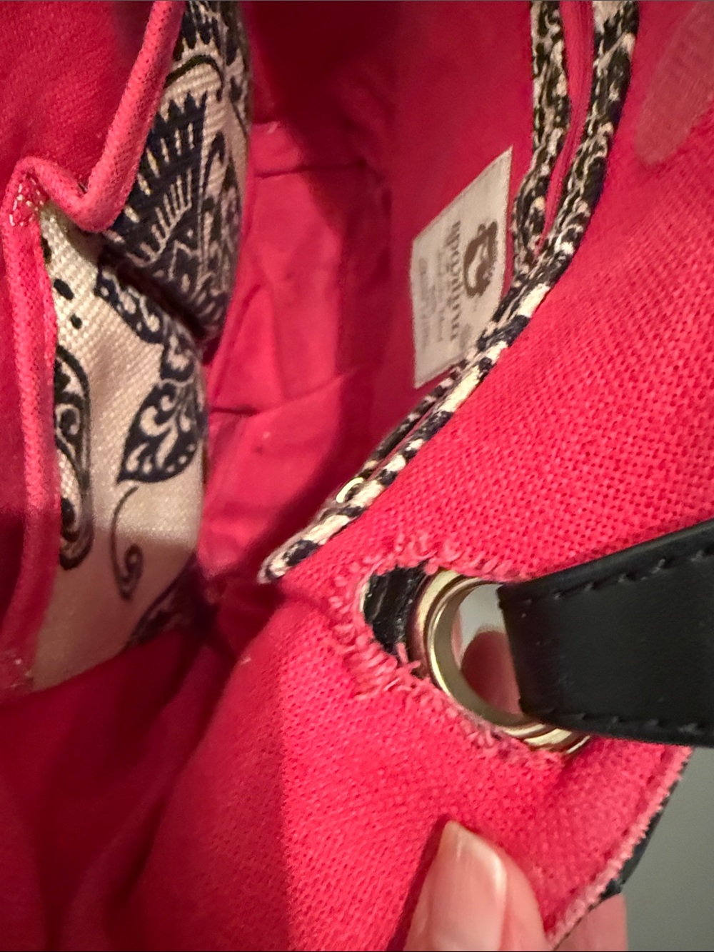 Spartina 449 Black & Cream Floral Canvas Tote with Pink Tassel - Picture 9 of 15